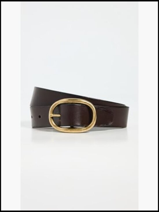 Leather Oval Buckle Belt - Gold-Tone Hardware